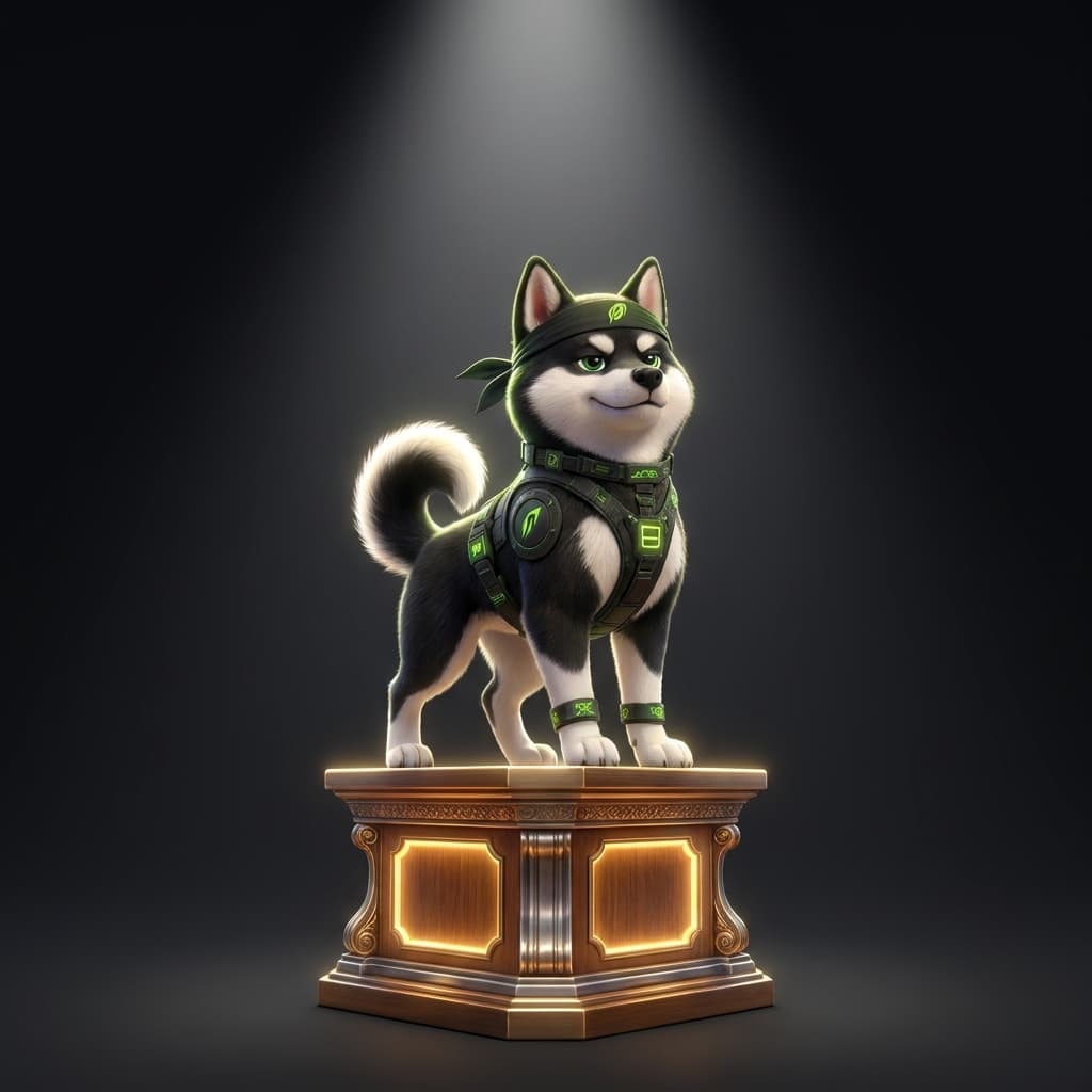 Data Inu mascot on a pedestal